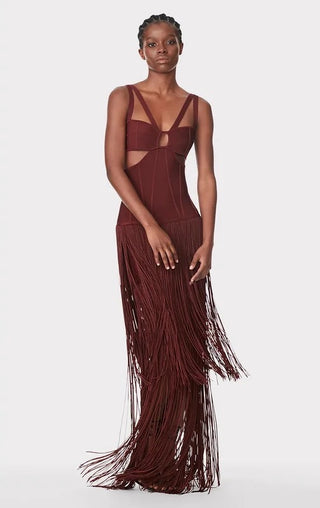 Sexy Brown Dress With Tassels
