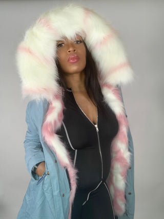 Leader Of The Pack Jacket - Pink and White Vegan Fur