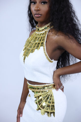 Egyptian White And Gold 2 Piece Skirt Set