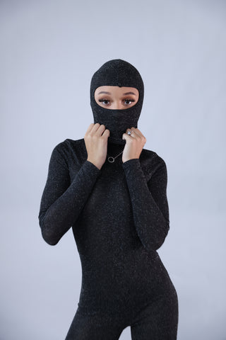 Black Sparkle Full BodySuit With Face Mask