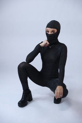 Black Sparkle Full BodySuit With Face Mask