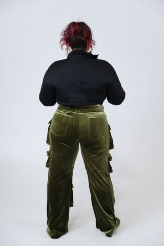 Velvet Cargo Pants - Olive Green