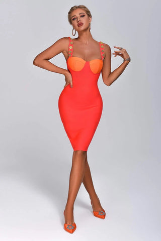 Orange Crush - Orange Spaghetti Strap Body Con Dress