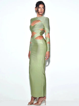 Better Than Your EX - Sage Green Cross Strap Body Con Dress