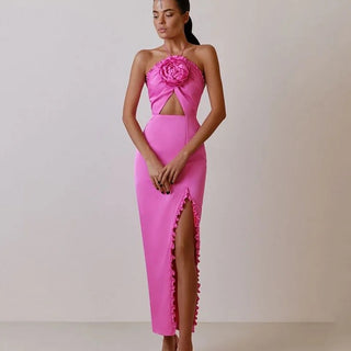 Pink Sexy Cut Out Dress With Detachable Rose