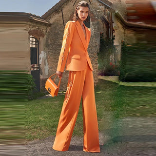 Straight To Business - Orange 2 Piece Suit With Gold Loops