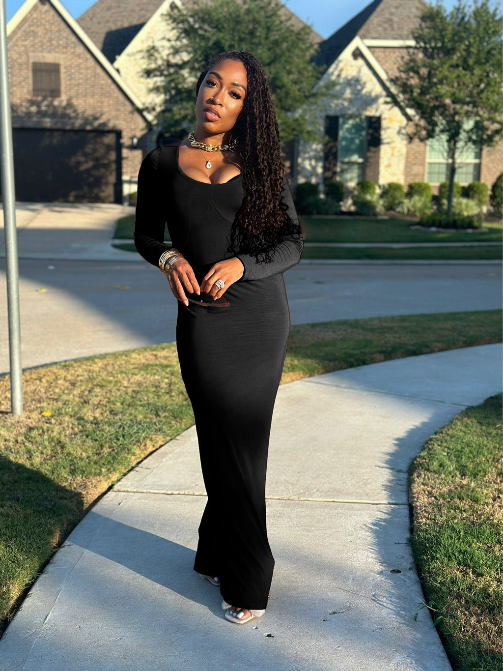 Black BodyCon Long Sleeve Dress – PejaAndAmari